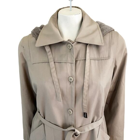 VTG LONDON FOG Faux Fur Lined Belted Hooded Trench Coat in Khaki SZ 10P - Picture 3 of 13